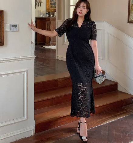 Lace Bodycon Dress with Floral Trim Details