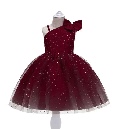 High-End Sequin Tulle Dress for Girls with Bow