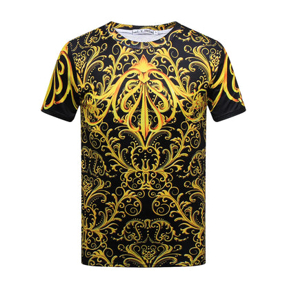 Men's 3D Printed Gold Geometric Pattern T-Shirt