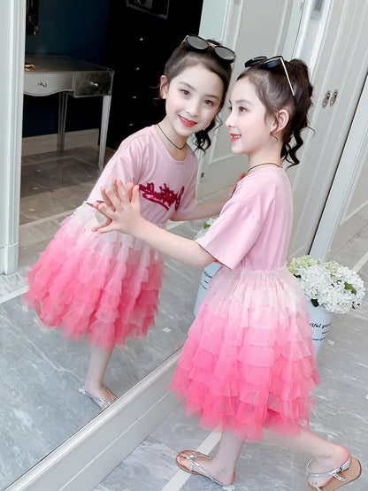 Girls' Summer Dress 2020 - Chic Tulle Princess Style  sizes ranging from 100cm to 140cm,