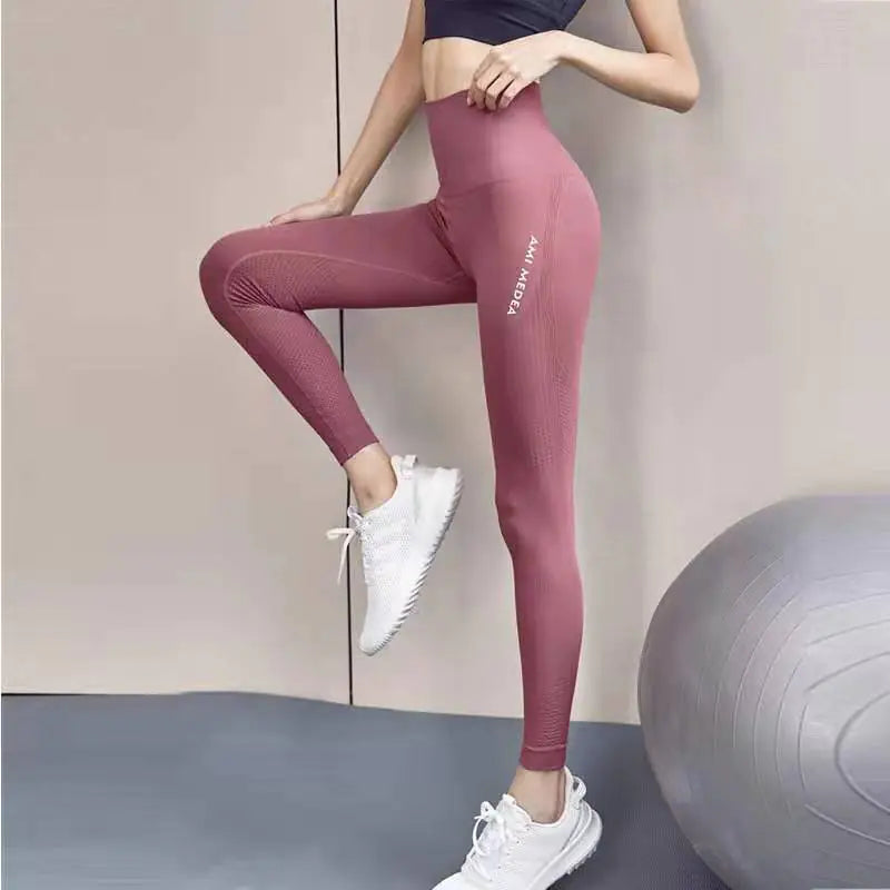 Ladies' High Stretch Breathable Running Letter Leggings  colors including Black, Dark Blue, Red Bean Paste, Coffee Purple, and Navy Blue,