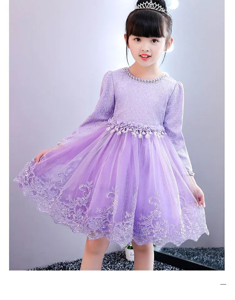 Long Sleeve Lace Princess Dress for Kids (Flower Girl) 110cm to 150cm