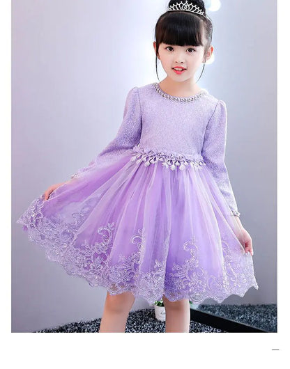 Long Sleeve Lace Princess Dress for Kids (Flower Girl) 110cm to 150cm