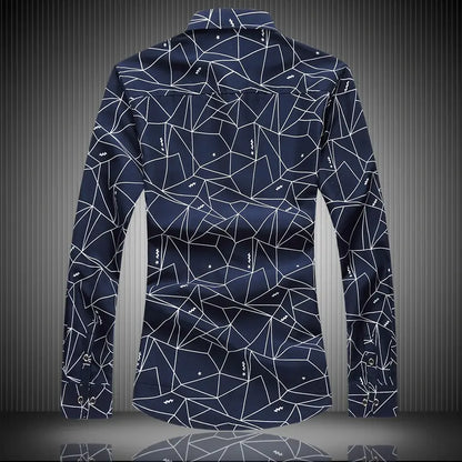 Men's Slim Fit Long Casual Shirt with Square Collar