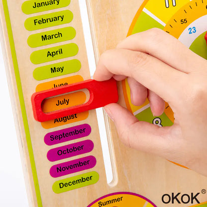 Wooden Toy Multifunctional Clock and Calendar for Kids