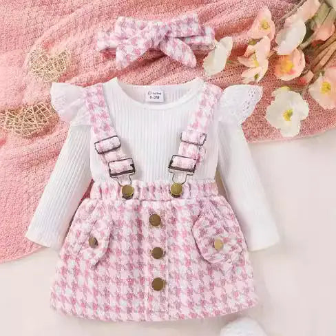 Cotton Striped Baby Romper and Skirt Set for Girls