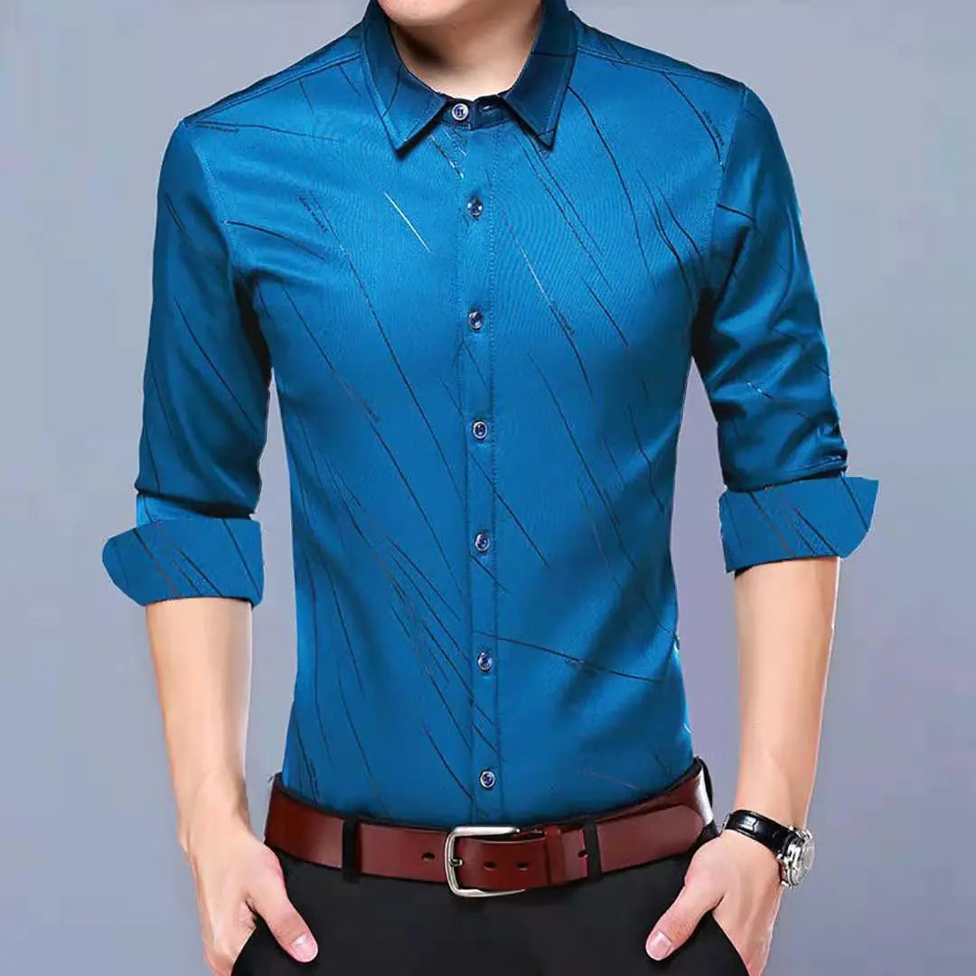 Men's Slim Fit Long Sleeve Floral Print Shirt