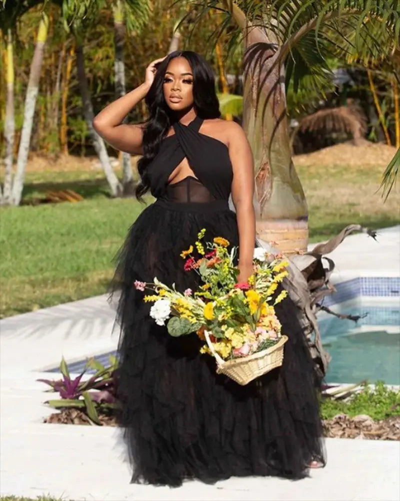 Evening Net Yarn Dress with Court Corset Design sizes ranging from S to XXXL