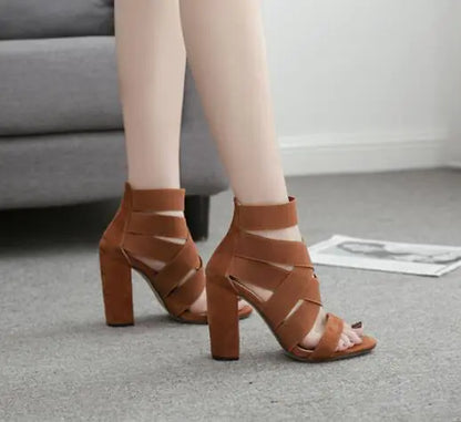 Chunky Heeled Open-Toe Sandals with Cross Straps