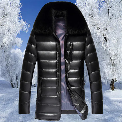 Men's Winter Jacket with Fox Fur Collar (Thick Coat)  sizes including M, L, XL, XXL, and 3XL  weight of just 1.33 kg,