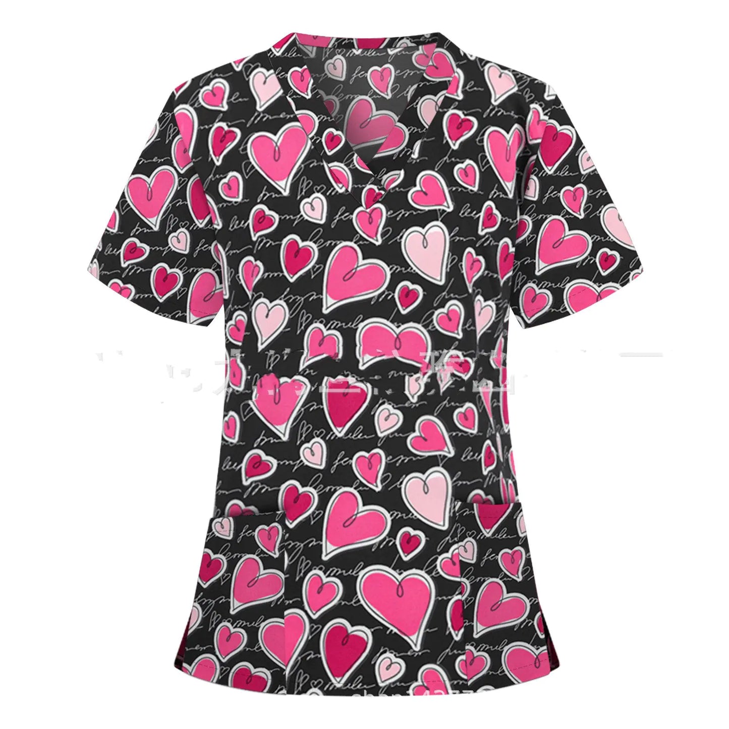 Nurse Uniform Pocket V-Neck Short-Sleeved T-Shirt - FkriTigrinya