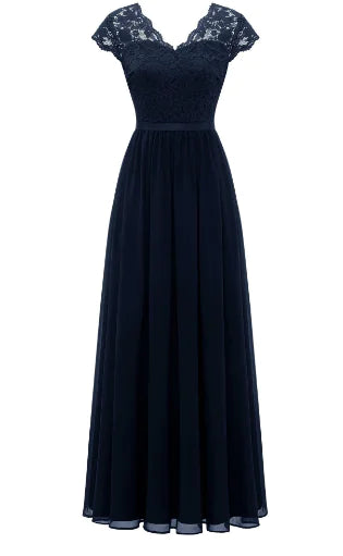 Lace Edge Chiffon Patchwork Long Dress sizes S, M, L, and XL