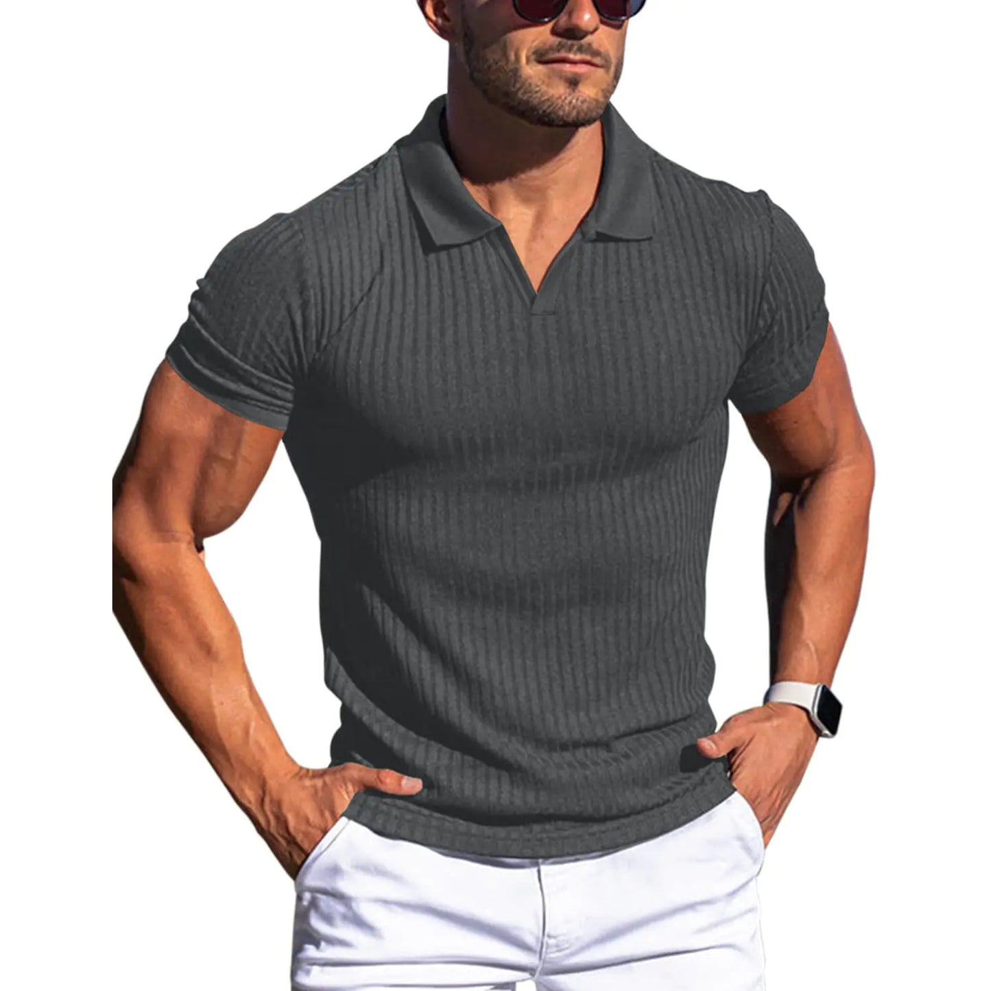 Men's Slim Fit Short Sleeve Polo Shirt with Stripes
