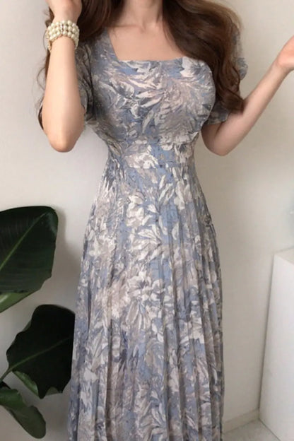 Korean Chic French Style Floral Chiffon Midi Dress