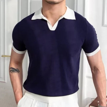 Men's Summer Red Polo Neck Slim Fit Short Sleeve Shirt