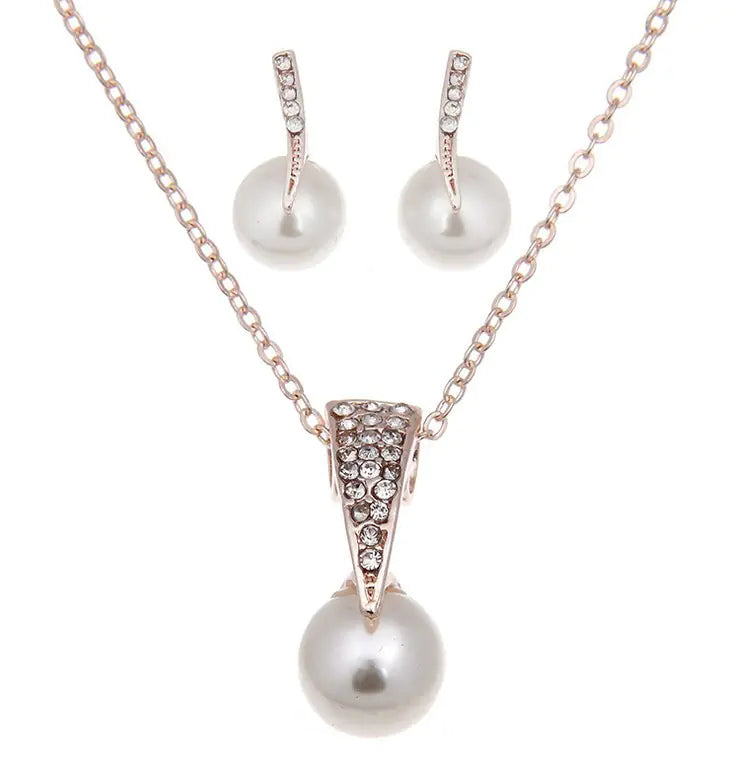 Bridal Pearl and Rhinestone Earrings Necklace Set