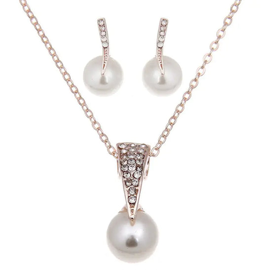 Bridal Pearl and Rhinestone Earrings Necklace Set