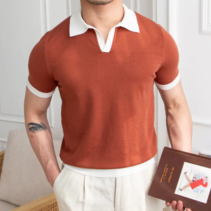 Men's Summer Red Polo Neck Slim Fit Short Sleeve Shirt