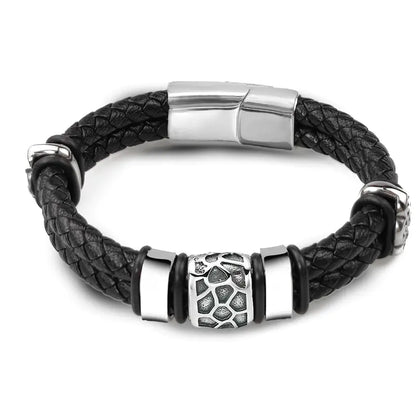 Men's Vintage Genuine Leather & Stainless Steel Bracelet