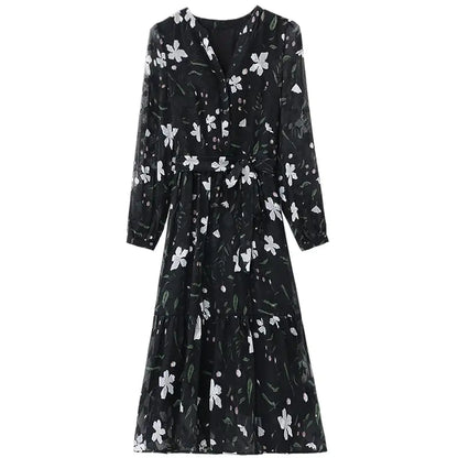 French Style Floral Chiffon Dress for Women  sizes ranging from S to XL,