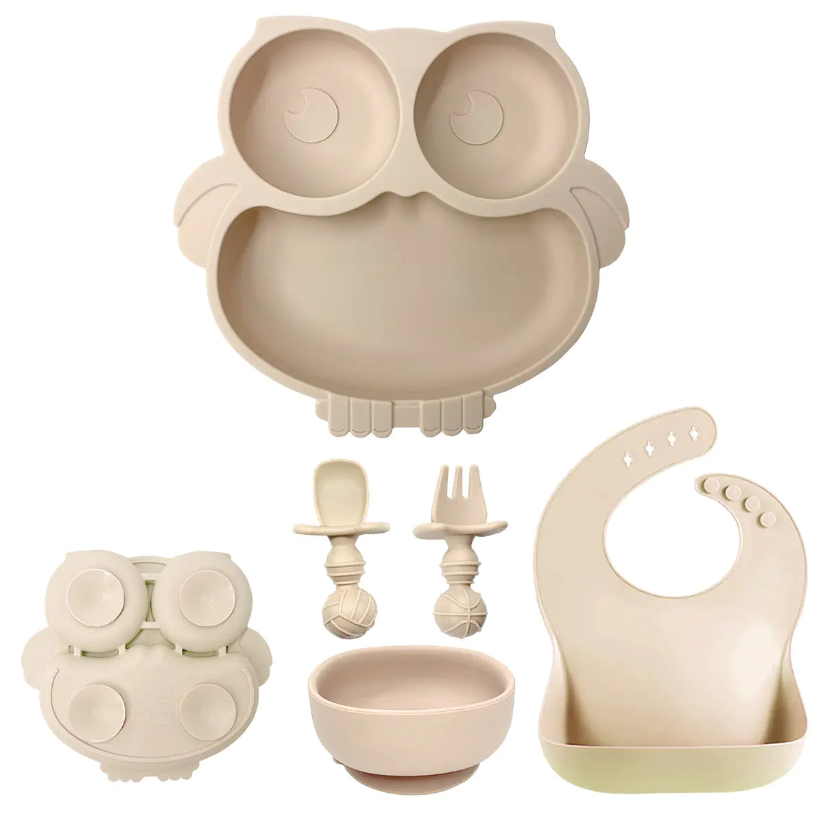 Silicone Baby Tableware Set with Suction Bowl and Owl