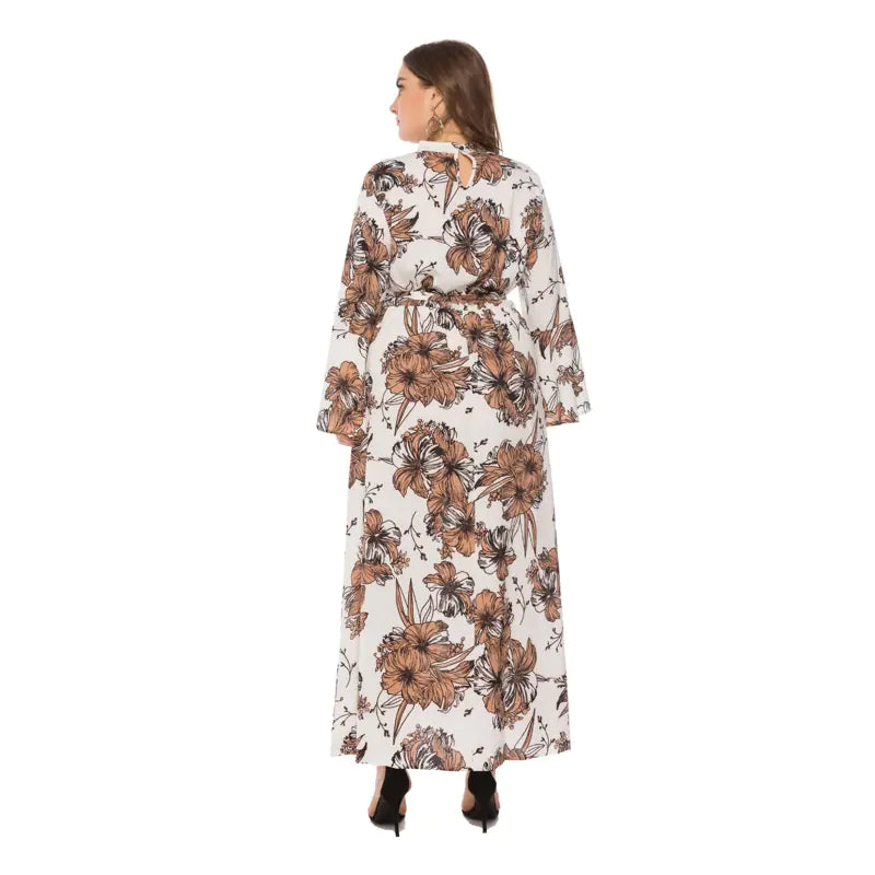Plus Size Boho Floral Maxi Dress with Choker Neckline