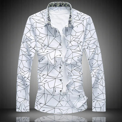 Men's Slim Fit Long Casual Shirt with Square Collar