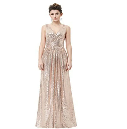 V-neck Slimming Long Sequin Evening Dress