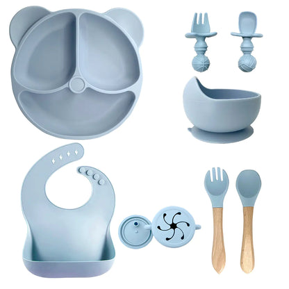 Silicone Baby Tableware Set with Suction Bowl and Owl