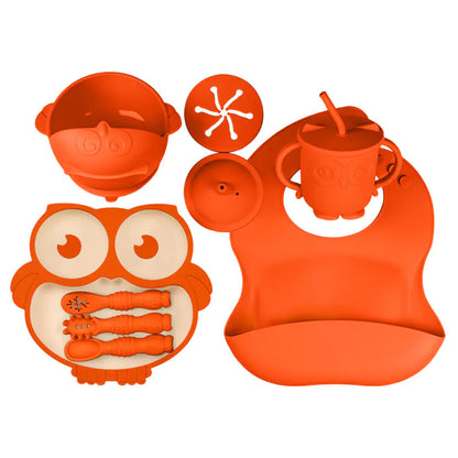 Silicone Baby Tableware Set with Suction Bowl and Owl