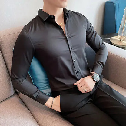 10-Color Slim Fit Long Sleeve Dress Shirt for Men