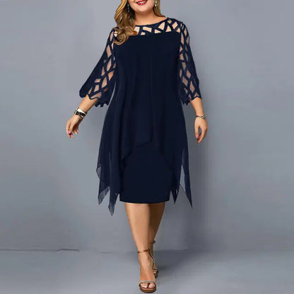Elegant Oversized Lace Mesh Midi Party Dress for Women