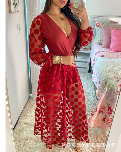 2021 New Women's Black Mesh Polka Dot Jumpsuit