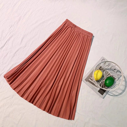 High Waist Midi Pleated A-Line Skirt