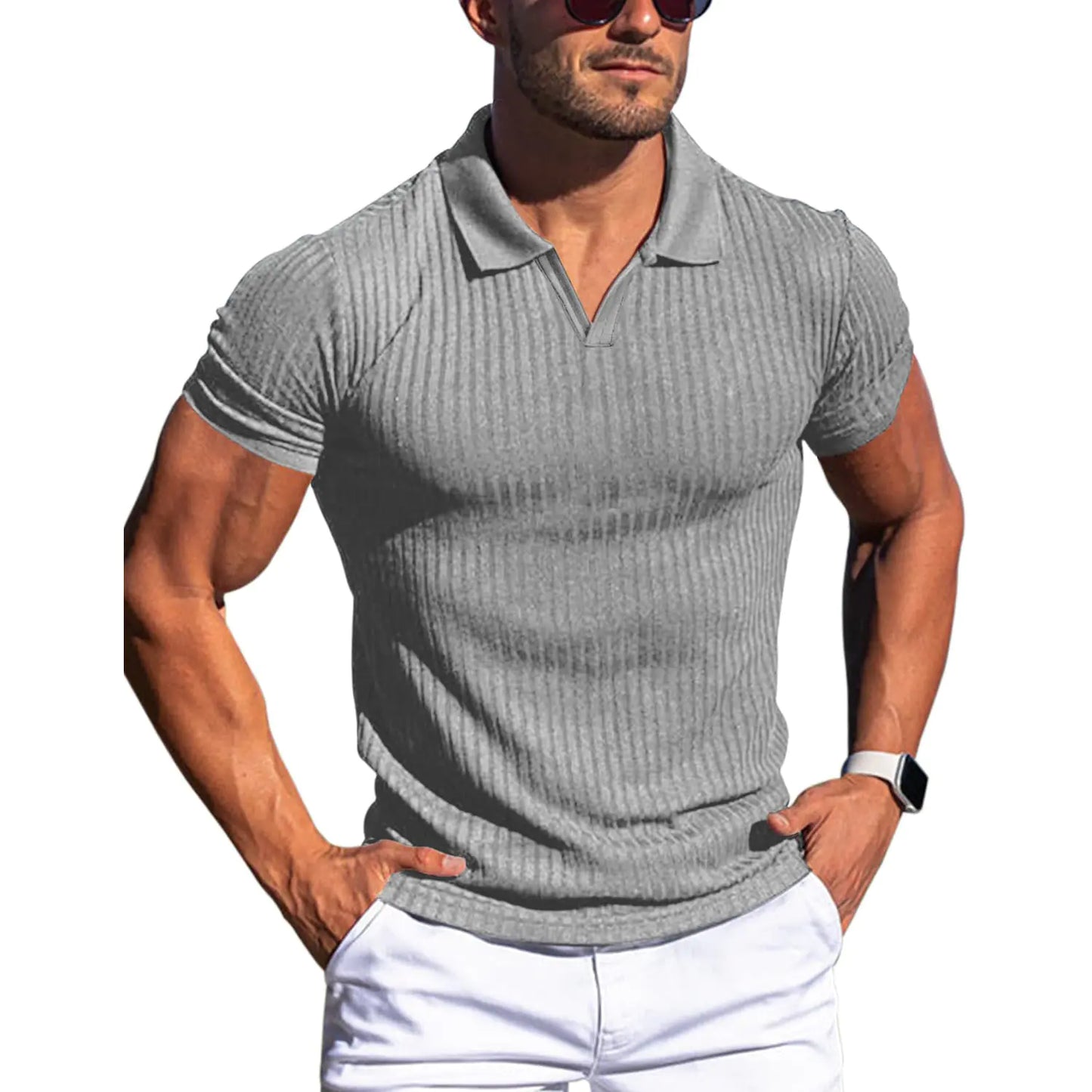 Men's Slim Fit Short Sleeve Polo Shirt with Stripes