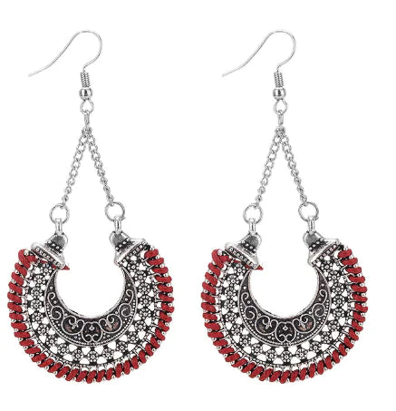 Boho Vintage Metal Hollow Earrings with Woven Rope