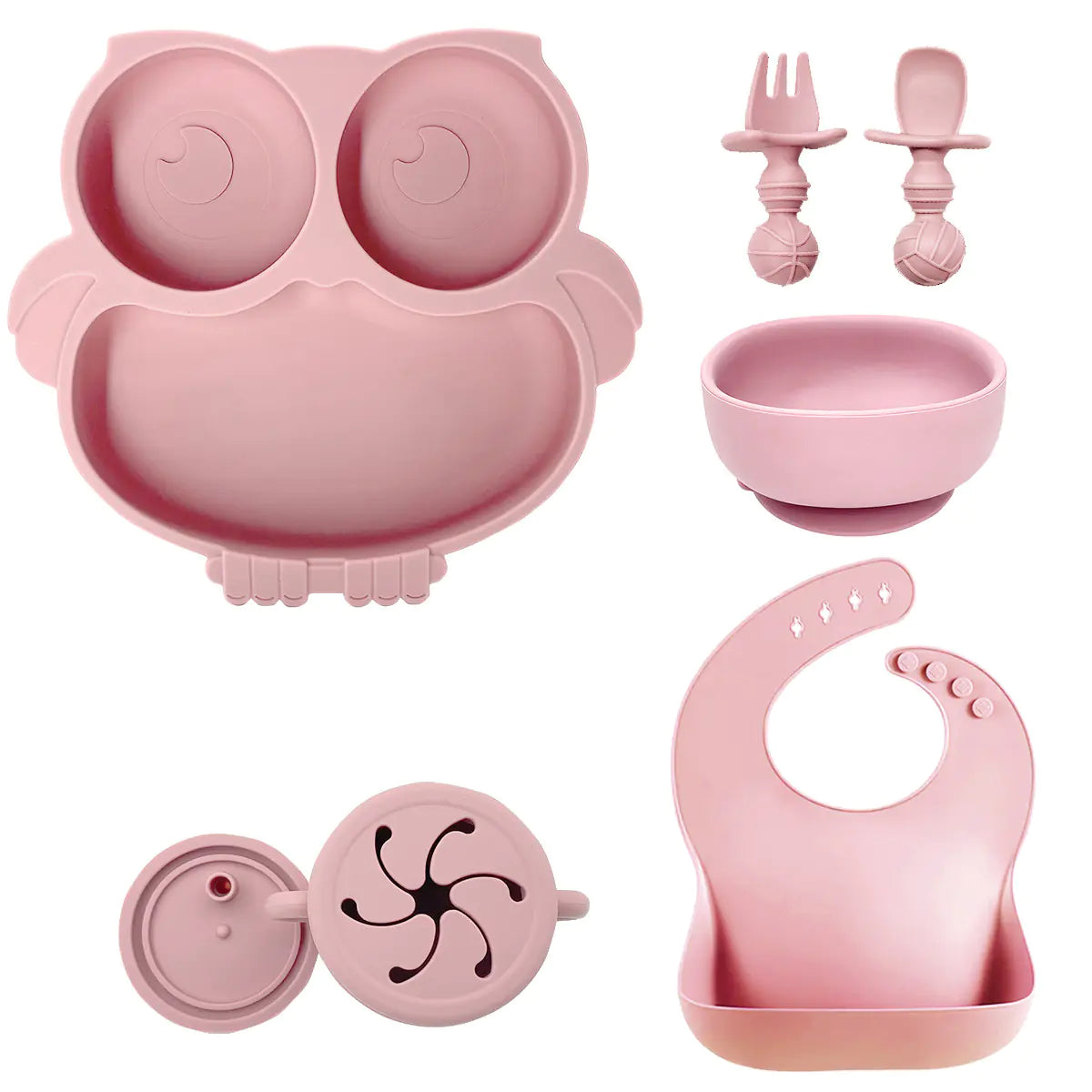 Silicone Baby Tableware Set with Suction Bowl and Owl