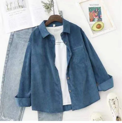 Solid Color White Button-Up Shirt for Women