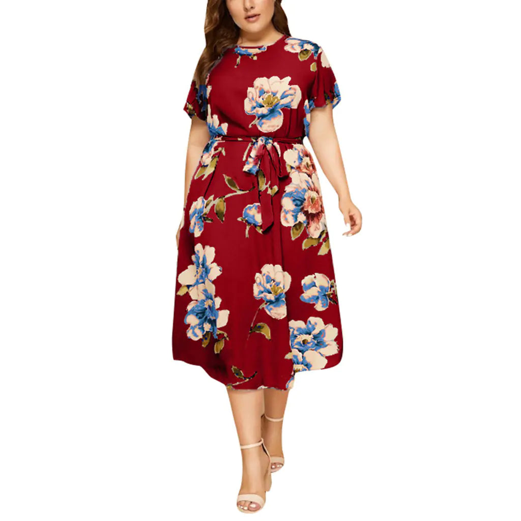 Plus Size Women's Boho Vintage Flower Maxi Dress