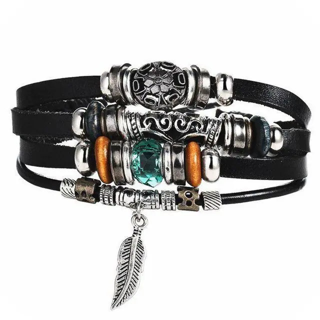 Boho Multilayer Leather Bracelets with Fish Charm Set