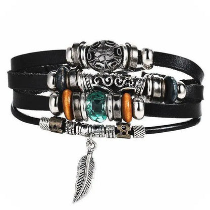 Boho Multilayer Leather Bracelets with Fish Charm Set
