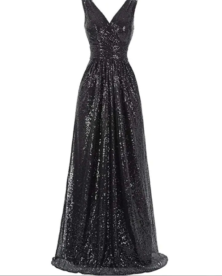 V-neck Slimming Long Sequin Evening Dress