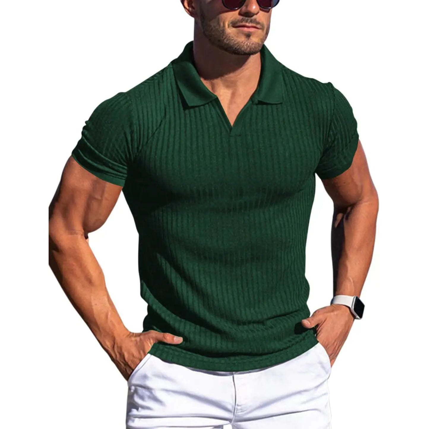 Men's Slim Fit Short Sleeve Polo Shirt with Stripes