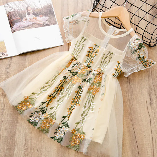 Lace Embroidered Flower Dress for Girls (100cm, 110cm, 120cm, 130cm, and 140cm)