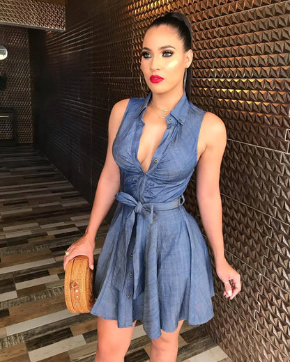 Blue Sleeveless Dress, Casual Tank Dress