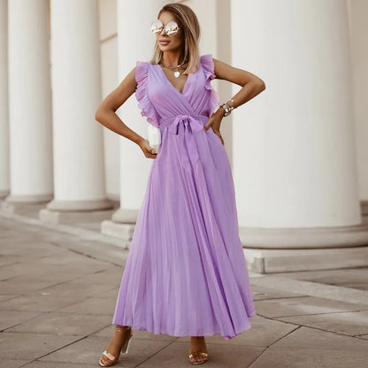 Elegant Slim Draped Pleated Summer Chiffon Dress Available in sizes from S to XXL