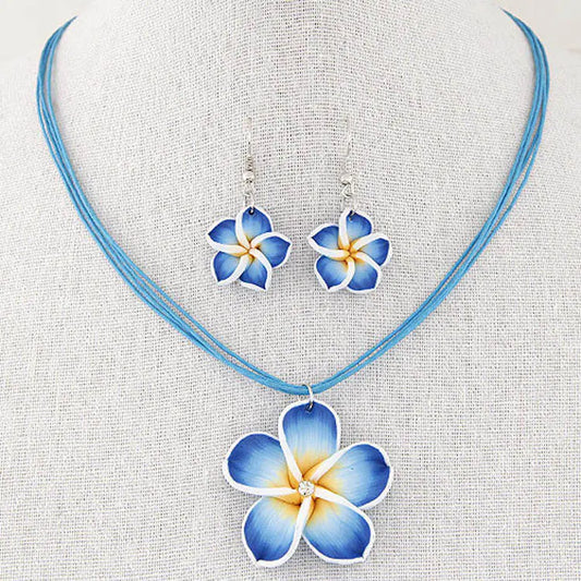 Floral Wax Rope Necklace and Earrings Set – Elegant Bloemendesign in Meerdere Kleuren