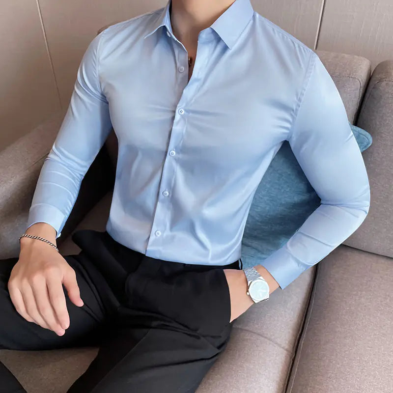 10-Color Slim Fit Long Sleeve Dress Shirt for Men