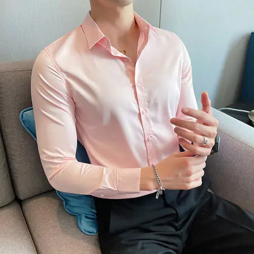 10-Color Slim Fit Long Sleeve Dress Shirt for Men