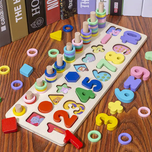3-in-1 Houten Educatieve Puzzel – Kleuren, Cijfers & Vormen